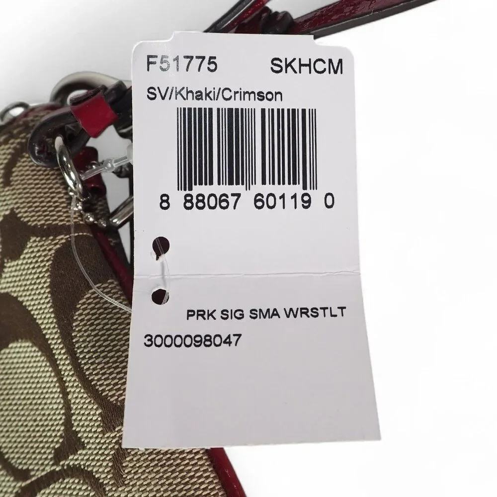 Coach Parker Signature Canvas‎ Wristlet F51775 Khaki / Crimson NWT